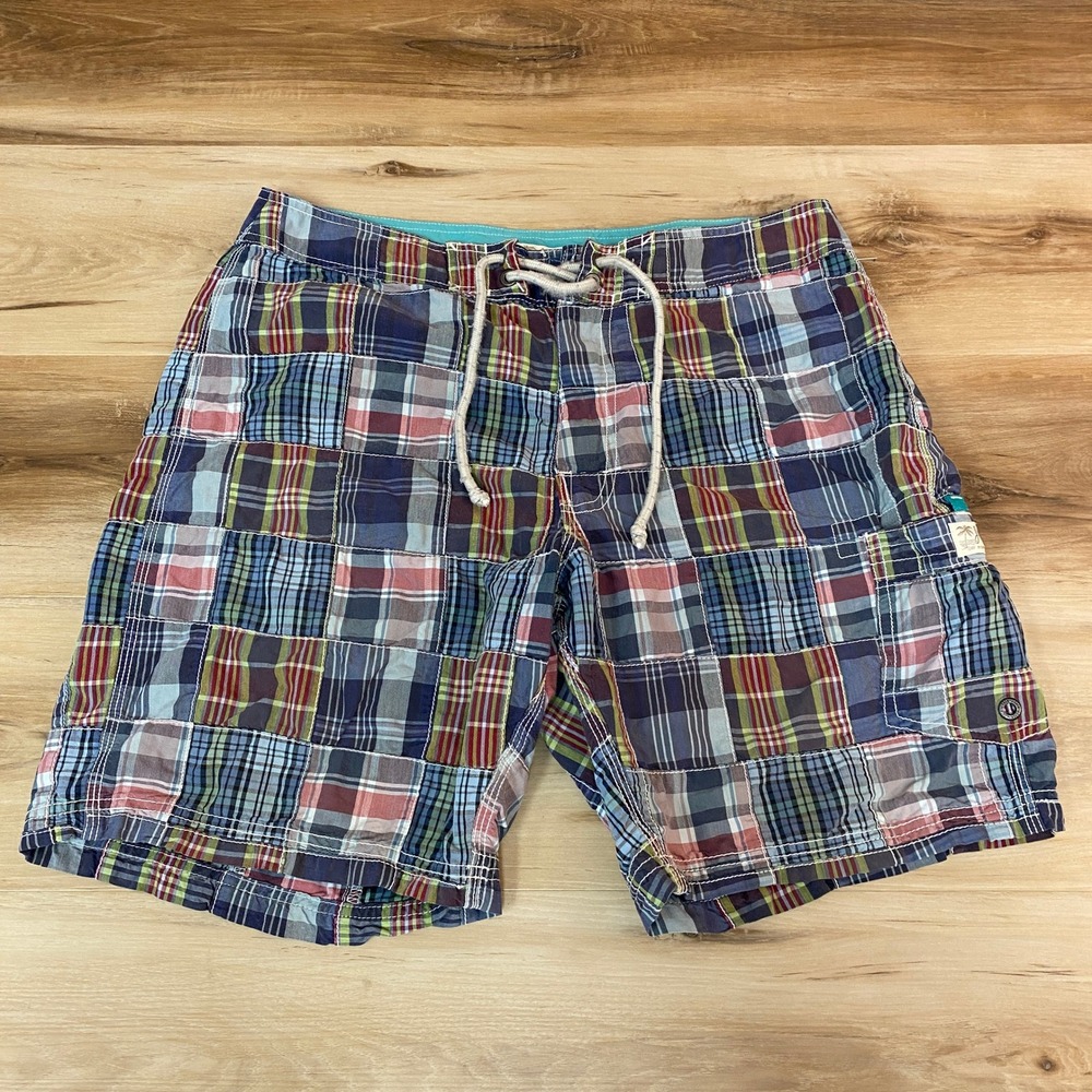 J. Crew Plaid Patchwork Swim‎ Trunks Mens 32 Drawstring Waist Size 32